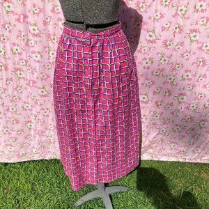 vtg vintage Susan Bristol skirt 1990s cottage core  floral + grid print cotton